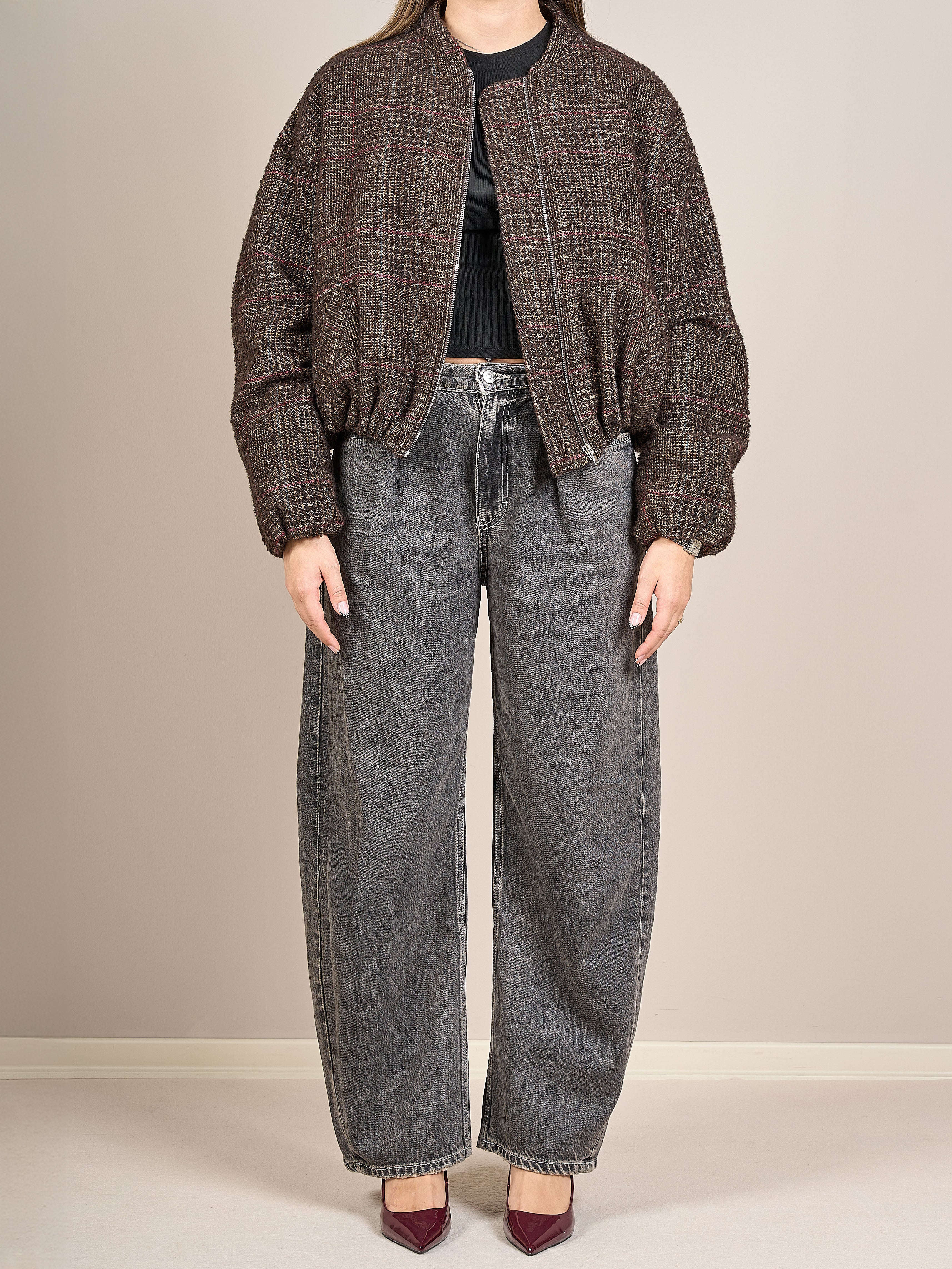 Bomber corto tweed melange