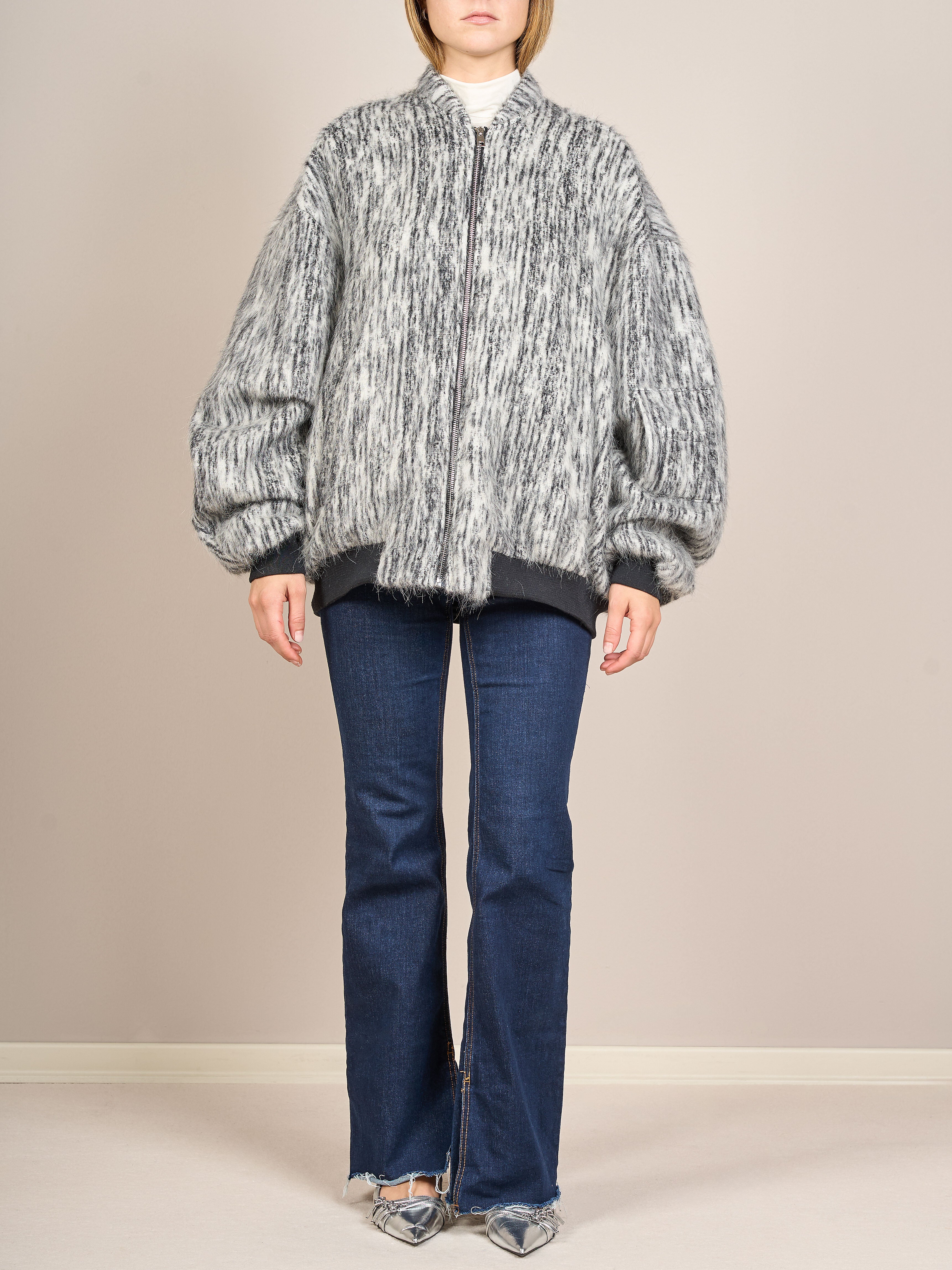 Bomber oversize effetto mohair melange