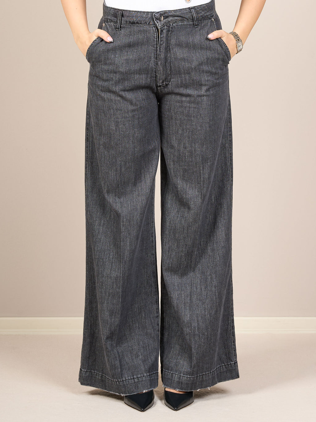 Jeans larghi a vita alta