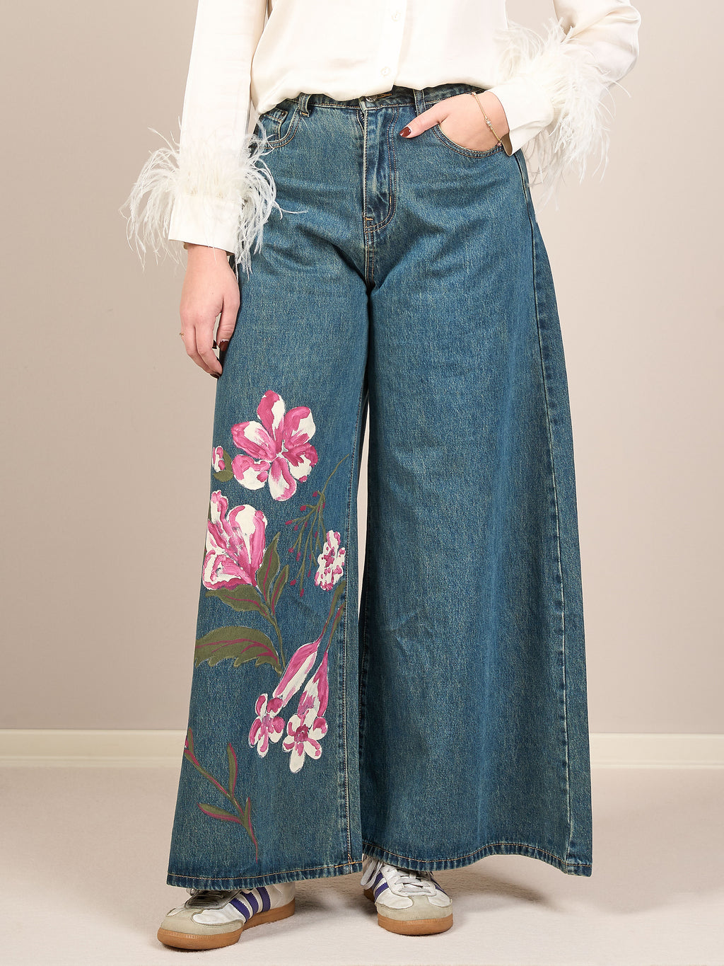 Jeans wide leg con stampa