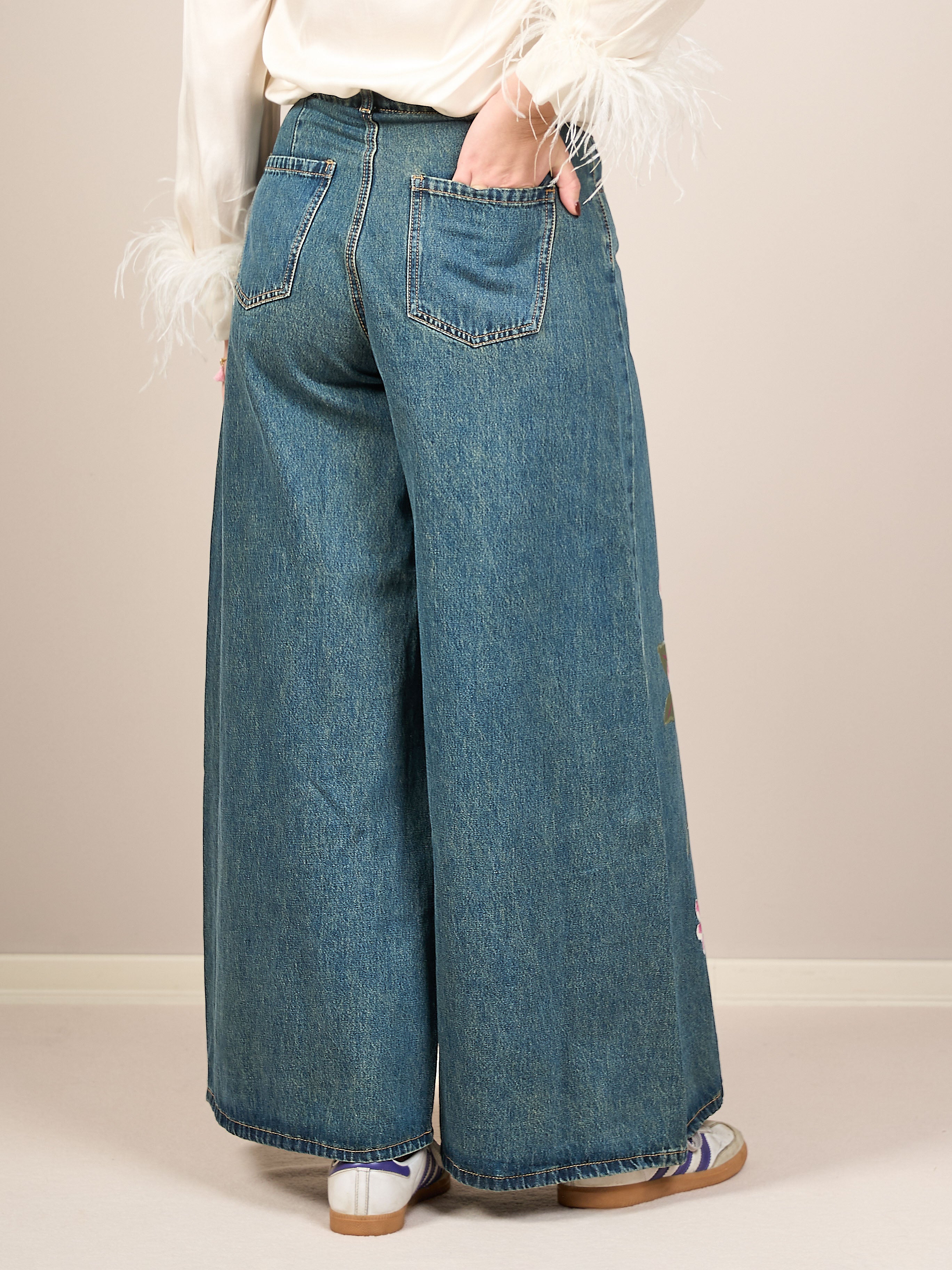 Jeans wide leg con stampa